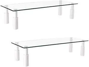 Mount Plus STB101 22.5 Inch Wide Tempered Glass Monitor Riser Desktop Stand Height Adjustable Table Top for Flat Screen LCD LED TV, Laptop, Notebook, Display (2 Pack)