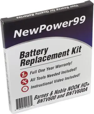 Battery Kit for The Barnes and Noble NOOK HD+ BNTV600 and BNTV600A with Free Tools, Video Instructions, and Long Life Battery from NewPower99