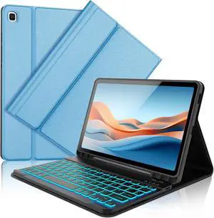 OYOSUOGG Galaxy Tab S6 Lite Case with Keyboard | Detachable 7 Color Backlit Keyboard | Smart Folio Protective Cover with S Pen Holder