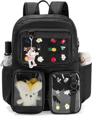 Prokva Ita Bag Pin Display Backpack with Insert, Kawaii Aesthetic Backpack with Laptop Sleeve for Cosplay and Concert, Black (Pins NOT Included, Patent Design)