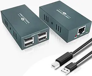 USB Extender Over Ethernet RJ45 LAN Extension, with 4 USB 2.0 Ports, Transmit 50m/165ft Over Ethernet Cat5/5e/6/7, Support Power Over Cable, Play and Plug, No Driver Required