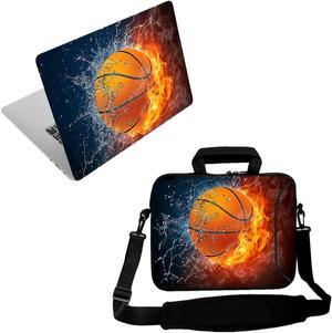 15.6" Laptop Notebook Skin Sticker Cover Decal and RICHEN 11 11.6 12 12.5 13 inches Laptop Shoulder Bag, Basketball Fire
