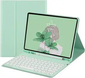 HENGHUI Keyboard Case for Galaxy Tab S6 Lite 10.4 inch Keyboard Case Cute Round Key Color Keyboard Wireless Detachable BT Keyboard Cover with S Pen Holder (MintGreen)