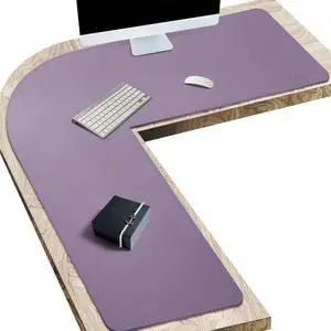 Vyaaa 51 inch Large L-Shaped Leather Desk Pad Protector,Large Gaming Mouse Pad for Computer,Corner Desk Mat for Office and Home,Purple