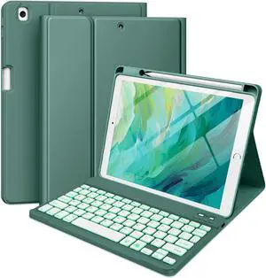 Hamile for iPad 9th Generation Case with Keyboard 10.2 Inch - Backlit Wireless Detachable Folio Keyboard Cover with Pencil Holder for iPad 8th/7th Gen/iPad Pro 10.5"/iPad Air 3rd Gen (Midnight Green)