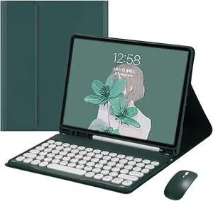 YEEHi iPad Air 5th Generation Air 4th Gen Keyboard Case with Mouse Round Key Cute Candy Color Keyboard Bluetooth Detachable Keyboard Cover for iPad Air 5 10.9 inch (DarkGreen)
