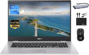 ASUS Chromebook Laptop 2024 Newest, 17.3" FHD Widescreen, Intel Celeron N4500 (Upto 2.8GHz), 4GB RAM, 128GB Storage (64GB eMMC+64GB Card), Webcam, WiFi 6, Long Battery,Chrome OS,w/MarxsolAccessory