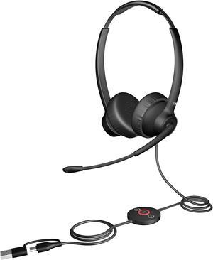 Cyber Acoustics USB-C Headset with AI Noise Cancelation (AC-304C) - AI Microphone Noise Cancelation Eliminates Background Noise in Offices, Homes or Any Environment