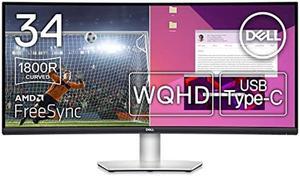 Dell S3423DWC Curved USB-C Monitor - 34-Inch WQHD (3440x1440) 100Hz 4Ms 21:9 Display, USB-C Connectivity, 2 x 5w Audio Output, 16.7 Million Colors, Height/Tilt Adjustable - Silver