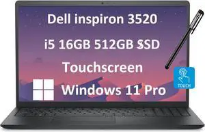 Dell Inspiron 15 15.6" Business Laptop (15.6" FHD Touchscreen IPS, Intel Core i5-1155G7, 16GB RAM, 512GB SSD) Numeric Keypad, Narrow-Bezel, Webcam, 2024 Inspiron 3000 3520, Win 11 Pro, Carbon Black