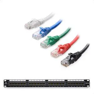 Cable Matters 1 Pack UL Listed Rackmount or Wall Mount 24 Port Network Patch Panel (Cat6 Patch Panel / RJ45 Patch Panel) & 5-Color Combo Snagless Short Cat 6 Ethernet Cable 5 ft