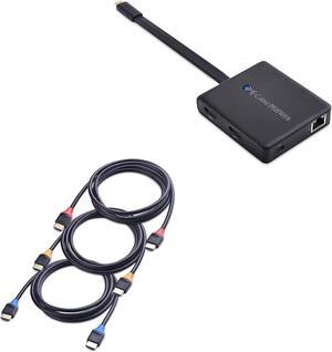 Cable Matters Dual Monitor USB C Hub (USB C Dock) with Dual 4K HDMI, 2X USB 2.0, Ethernet, and 60W Charging - Thunderbolt 3 Port Compatible with Windows & 3-Pack High Speed HDMI to HDMI Cable 6 Feet
