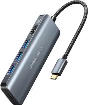 CableCreation 8K HDMI USB C Hub for MacBook Pro, 5-in-1 USB C Multiport Adapter with 100W PD, 3 USB 3.0 Ports, 8K 30Hz/4K 120Hz HDMI, Compatible with Steam Deck, Surface Pro, XPS and More - Space Grey