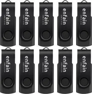 Enfain USB 3.0 64GB Flash Drives Shareable 10 Pack, Write 25MB/s Read Speed up to 90MB/s Thumb Drive (All Black)