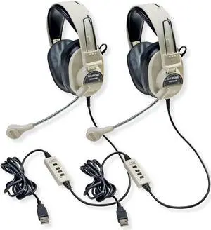 Califone 3066-USB Deluxe Multimedia Stereo Headset with USB Plug, Flexible Omni Directional Microphone, Around Ear Ambient Noise Reducing Earcups, in-line Volume Control, Pack of 2