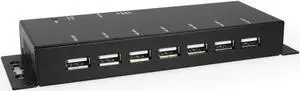 Coolgear Slim 7 Port USB 2.0 Hub w/Power Adapter - 480Mbps Data, LEDs, Surface and Wall Mount