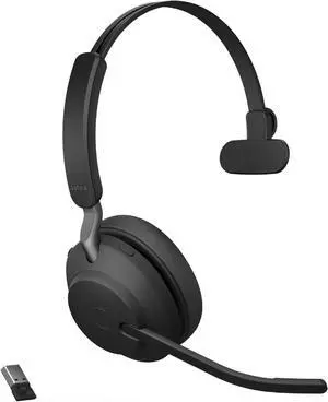 Jabra Evolve2 65 MS Wireless Headset with Link380a, Mono, Black - Wireless Bluetooth Headset for Calls and Music, 37 Hours of Battery Life, Passive Noise Cancelling Headphones