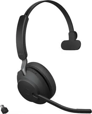 Jabra Evolve2 65 MS Wireless Headset with Link380c, Mono, Black - Wireless Bluetooth Headset for Calls and Music, 37 Hours of Battery Life, Passive Noise Cancelling Headphones