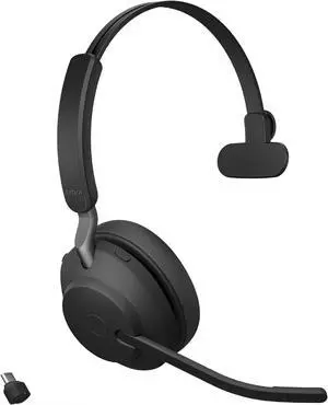 Jabra Evolve2 65 UC Wireless Headset with Link380c, Mono, Black - Wireless Bluetooth Headset for Calls and Music, 37 Hours of Battery Life, Passive Noise Cancelling Headphones