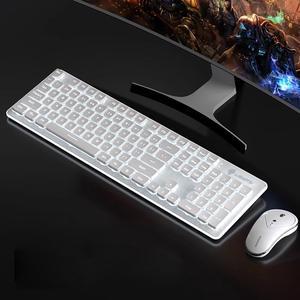 Wireless Keyboard and Mouse Combo, Rechargeable Metal Full Size Mute Keyboard and Ergonomic Mice, 2.4G Ultra-Thin Sleek Design for Windows Computer Desktop PC Laptop (White with white light)