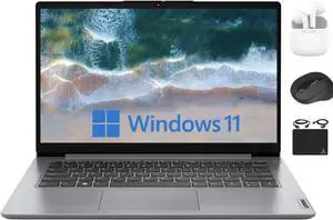 Lenovo Ideapad Laptop 2024 Premium, 14" HD Screen Thin Light, Intel Celeron N4020 (Upto 2.8GHZ), 4GB RAM, 128GB (64GB eMMC+ 64GB Card), WiFi, Webcam, 11+ Hours Battery, Window 11S+HubxcelAccessory