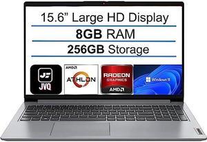 lenovo 15.6" Laptop, IdeaPad, 8GB RAM, 256GB Storage, Wi-Fi 6 and Bluetooth 5.1, HDMI, SD Card Reader, 15.6" HD Anti-Glare Display, AMD Athlon Dual-core Processor, Windows 11 S, JVQ MP