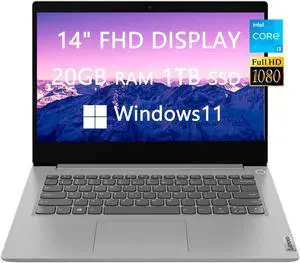 Lenovo 2023 Newest Upgraded Laptops for College Student & Business, 14 inch FHD Computer, 11th Gen Intel Core i3-1115G4 Quad-Core, 20GB RAM, 1TB SSD, Fast Charge, HDMI, Windows 11, LIONEYE HDMI Cable