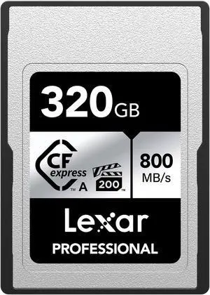 Lexar 320GB Professional CFexpress Type A SILVER Series Memory Card, Compatible with Sony Cameras w/ Type A Card Slot, Up to 800/700 MB/s Read/Write, 8K Video, VPG 200 (LCAEXSL320G-RNENG)