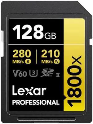 Lexar 128GB Professional 1800x UHS-II SDXC Memory Card (Gold Series)