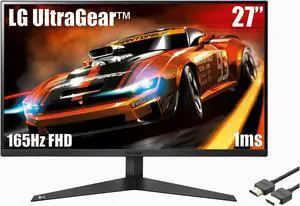LG 27" Ultragear FHD (1920 x 1080) Gaming Monitor, 165Hz, 1ms, AMD FreeSync Premium & Black Stabilizer, 3-Side Virtually Borderless Screen, Black, with MTC HDMI Cable