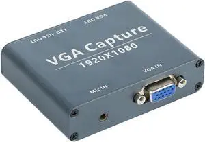 ATCCPYDM VGA Capture Card, VGA to USB 2.0 Capture Device with VGA Loopout, Mic Input Support HD 1080p Video for Live Broadcast, Laptops, Monitors, Video Conferencing and Games