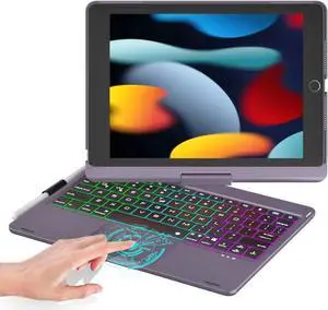 BABG iPad 9th Generation Case with Keyboard, 360deg Rotatable Backlit Keyboard with Pencil Holder for 10.2 inch iPad 9th Gen 2021/ 8th Gen 2020/ 7th Gen 2019 and iPad Air 3 / Pro 10.5" - Dark Purple