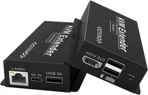 492FT HDMI KVM USB Extender Over Cat5e/6/7 - HDMI to RJ45 Ethernet Extender Balun 1080P@60hz HDMI Transmitter Receiver Support Keyboard Mouse USB Control No Latency POC Function Single Power Supply