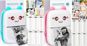 Mini Printer Portable, Pocket Mini Thermal Printer with 6 Rolls Printing Paper, Bluetooth Smart Mini Sticker Printer compatible with iOS Android, Inkless Printer for Photo Picture QR Code Receipt List