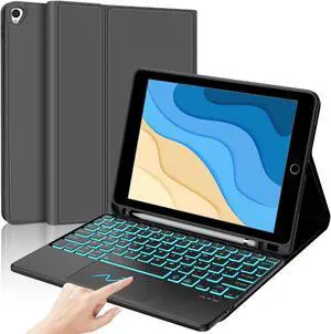 iPad 9th Generation Case with Keyboard 10.2 inch, Detachable Wireless Keyboard with Smart Touchpad, 7 Color Backlit, Slim Folio Cover with Pencil Holder for iPad 8th/7th Gen/iPad Air 3rd Gen - Grey