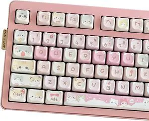Mao Height Cat Shape Theme keycaps PBT keycaps Customized keycap Set Suitable for 61/87/104/108 Cherry MX Switch and Other Mechanical Keyboards (Pink)