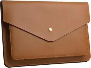 Benfan Leather Laptop Sleeve Compatible with New 15 inch MacBook Air 15 2023, Surface Laptop 15, Surface Book 13.5 Color Brown