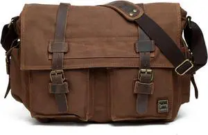 Berchirly Men Vintage Military Canvas Messenger Crossbody Bag Coffee For 17.3" Laptop