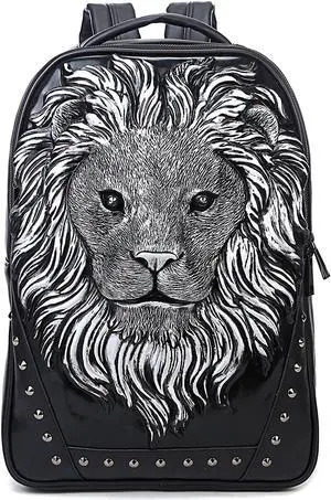 Berchirly Men Pu Leather Backpack Women Casual 3D Lionhead Studded Pack Travel Outdoor Daypack Laptop Bag Berchirly Men Pu Leather Backpack Women Casual 3D Lionhead Studded Pack Travel Outdoor Daypack Laptop Bag