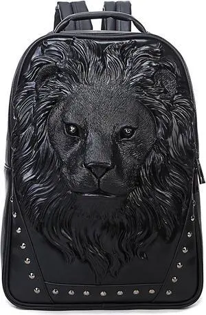 Berchirly Men Pu Leather Lion Head Backpack Women Fashion Casual Travel Hiking Daypack Laptop Bag Backpacks