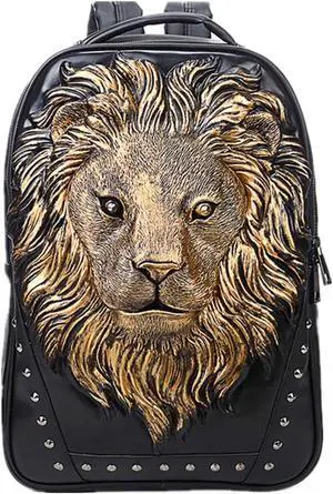 Berchirly Men 3D Lion Head Backpack Casual Daily Use Bookbag Shoulder Outdoor Travel Hiking Bag