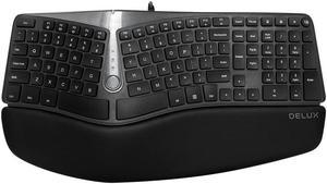 DeLUX Wired Ergonomic Split Keyboard with Wrist Rest, [Standard Ergo] Keyboard Series with 2 USB Passthrough, Natural Typing Reducing Hand Pressure, 107 Keys for Windows and Mac OS (GM901U-Black)