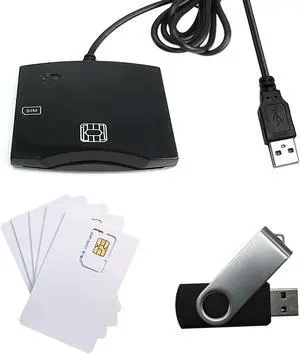 Smart Chip EMV SIM eID Card Reader Writer Programmer with 5pcs Blank Programable LTE USIM 4G Card + SIM Personalize Software (Black)