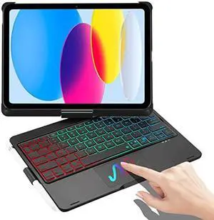 BORIYUAN Touchpad Keyboard Case for iPad 10th Generation 10.9" 2022 - Multi-Touch Trackpad,7 Color Backlit, 360degRotatable Smart Case with Touchpad Keyboard for iPad 10.9 inch 10th Gen 2022 - Black
