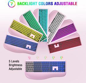 Wireless Keyboard and Mouse Combo, 7 Backlit Effects, Rechargeable, Wrist Rest, 2.4G Lag-Free Ergonomic Wireless Keyboard and 3 DPI Adjustable Wireless Mouse for Windows, Mac Desktop/Laptop/PC(Pink)