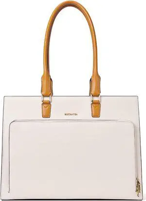 BOSTANTEN Leather Briefcase for Women Vintage 15.6 inch Laptop Bag Business Shoulder Handbag Beige