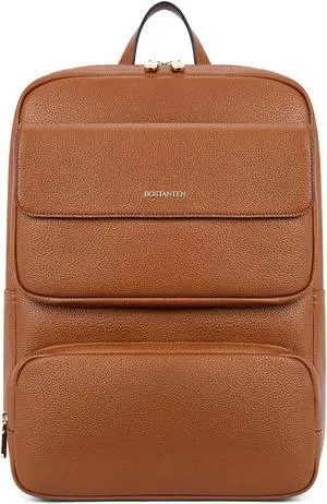 BOSTANTEN Leather Backpack for Women 15.6 inch Laptop Backpack Purse Casual Business Travel Computer Shoulder Bags with Trolley Sleeve Brown