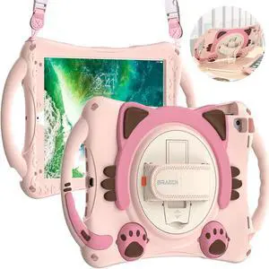 BRAECN Functional Kids Friendly Boys Girls Heavy Duty Shockproof Cute Case with Strap, Handle, Kickstand, Pencil Holder for Apple iPad 9.7 Inch 6th 5th/ iPad Air 1 2/ iPad Pro 9.7