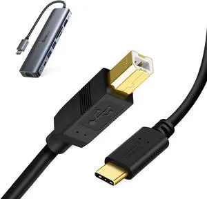 Bundle-2 Items: USB B 2.0 to USB C Printer Cable 6.6 FT, 7-in-1 USB-C Hub Multiport Adapter USB3.0 5Gbps Date Ports