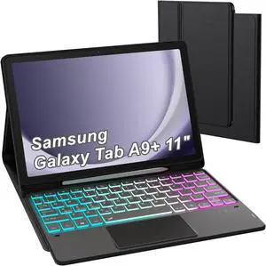 for Galaxy Tab A9+ 11 inch Case with Keyboard : DIY 3-Zone 7 Color Backlit Detachable Keyboard Cases with Touchpad - Folio Tablet Cover with S Pen Holder for Samsung Galaxy Tab A9 Plus 11" 2023